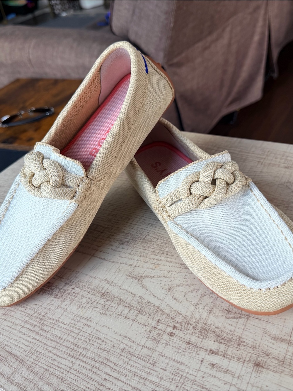 Rothy’s The Braid Driver in Sesame+White (W8)